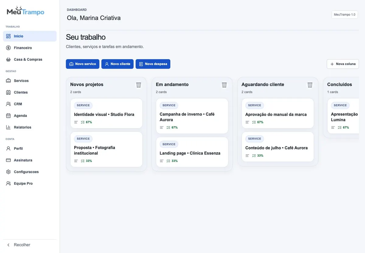Dashboard do webapp MeuTrampo